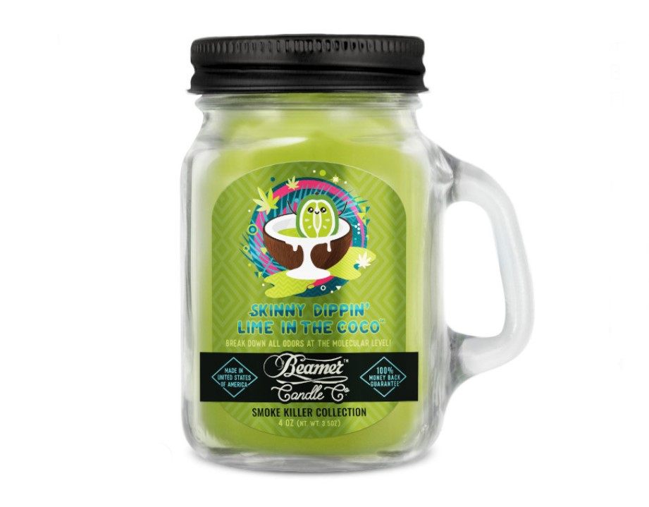 Smoke Killer illatgyertya üvegedényben, füllel és fém kupakkal – Skinny Dippin’ Lime in the Coco - kicsi